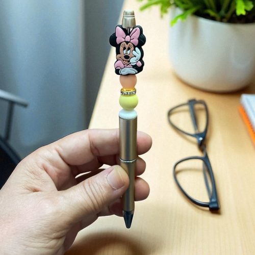 Egyedi mintás szilikon gyöngyös toll - könyöklő Minnie egér figurával