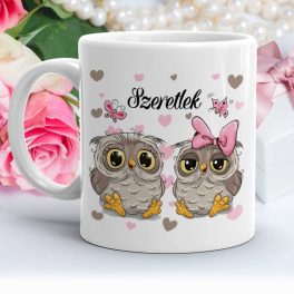 Bagolypár mintás kerámia bögre - SZERETLEK feliratos 