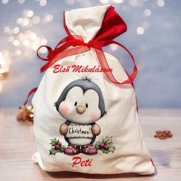 Mikulás zsák saját névvel - pingvin