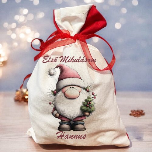 Mikulás zsák saját névvel -  Télapó Karácsonyfával
