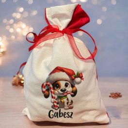 Mikulás zsák saját névvel - kiskutyás