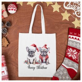   Egyedi mintás vászonszatyor - Boldog Karácsonyt felirattal Francia Bulldogos