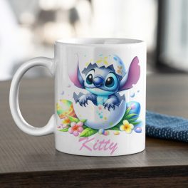 Egyedi mintás Stitch bögre névvel Húsvétra