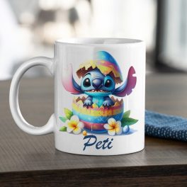 Egyedi mintás Stitch bögre névvel Húsvétra