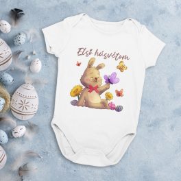 Első Húsvétom feliratos Húsvéti mintás nyuszis baba body
