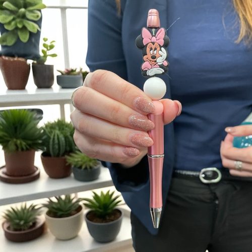 Egyedi mintás szilikon gyöngyös toll - Minnie egér figurával